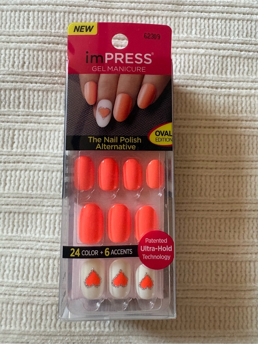 imPRESS Gel Manicure Oval Edition – Neon Coral Orange False Nails
